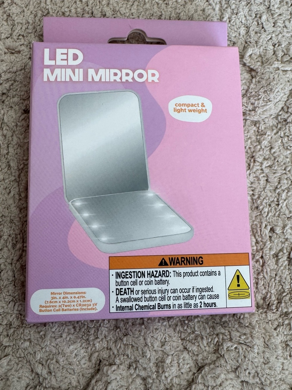 Compact White LED Travel Makeup Mirror with Lights